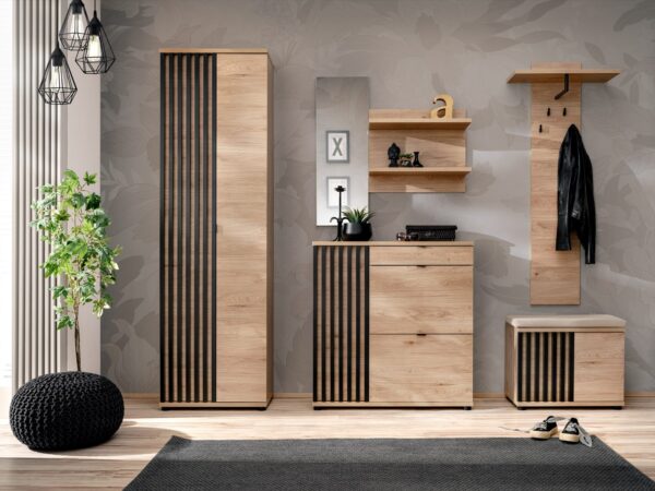 Garderoba z szafą lustrem panelem i poduszką Pedrivo 230 cm Hickory Jackson