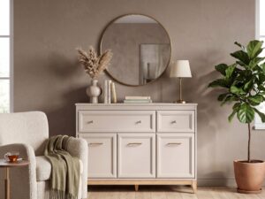 Miniaturka 3 - Komoda Velvara kaszmir i dąb naturalny w aranżacji salonu