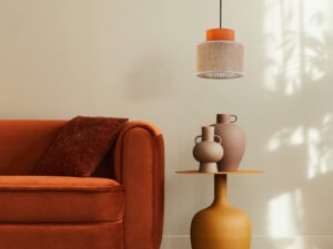 Miniaturka 6 - Aranżacja wnętrza z pomarańczowo-jutową lampą wiszącą Duo