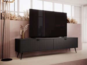 Miniaturka 4 - Szafka RTV Nesaro czarna 200 cm pod telewizorem w nowoczesnym salonie
