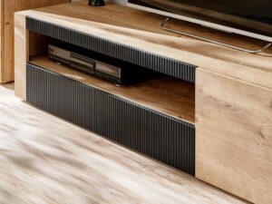 Miniaturka 1 - Meblościanka RTV z witrynami LED Arvanto 320 cm dąb Ribbeck czarna – zdjęcie 2