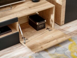 Miniaturka 5 - Meblościanka RTV z witrynami LED Arvanto 320 cm dąb Ribbeck czarna – zdjęcie 6