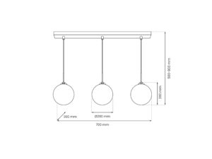Miniaturka 4 - Wymiary potrójnej lampy Astesora na listwie 70 cm