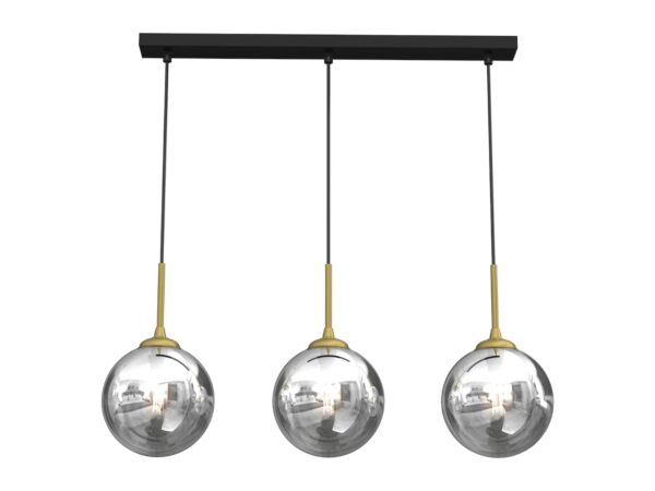 Potrójna lampa Astesora na listwie 70 cm z trzema kulami na białym tle