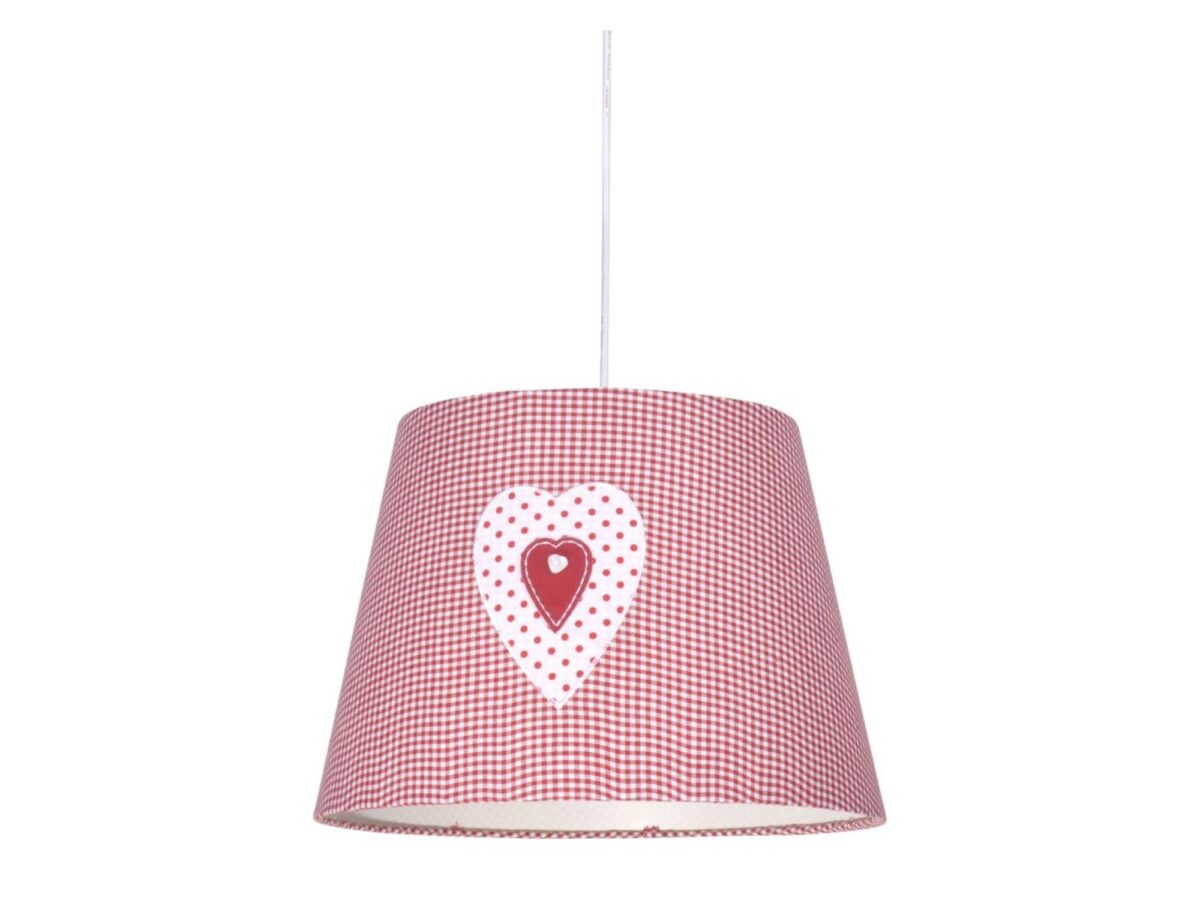 Lampa wisząca Avidino różowa w kratkę z sercem E27