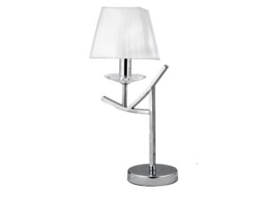 Miniaturka 1 - Lampa stołowa Avomano chromowana z białym abażurem i szklaną dekoracją