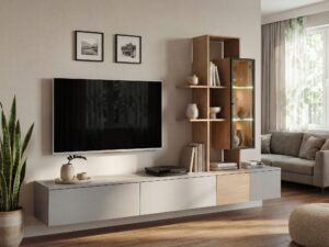 Miniaturka 2 - Meblościanka Levaro 240 cm – aranżacja salonu z oświetleniem LED