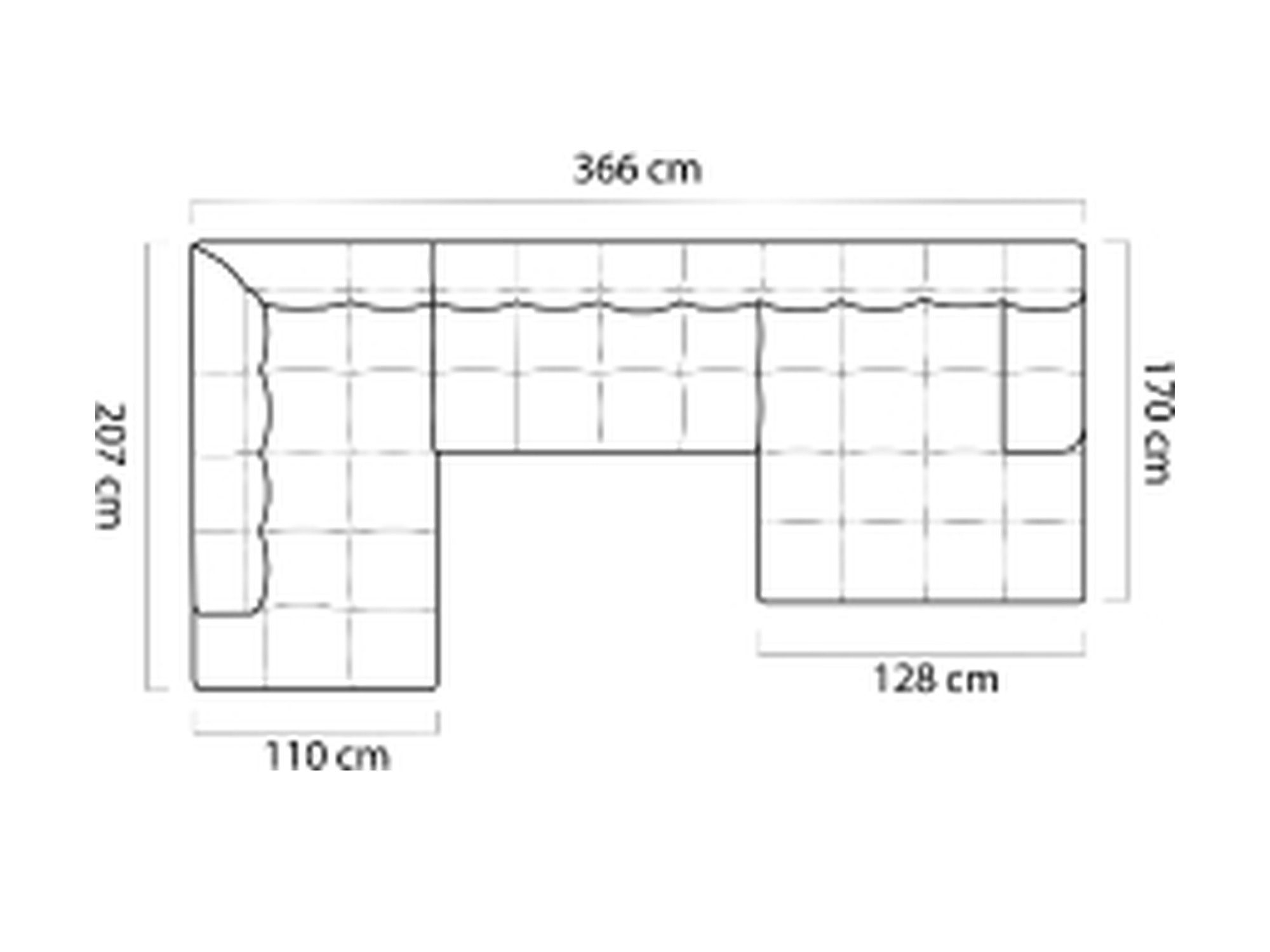 Rzut z góry narożnika Calvero 366 cm z wymiarami ramion