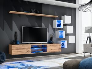 Miniaturka 1 - Meblościanka Kelmoro 260 cm dąb Wotan i biały z LED