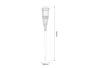 Miniaturka 5 - Rysunek wymiarowy lampki solarnej z bambusa o wysokości 56 cm
