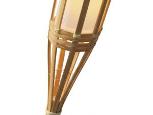 Miniaturka 4 - Zbliżenie plecionego bambusowego klosza lampki solarnej