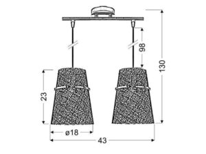 Miniaturka 1 - Rysunek wymiarowy lampy Savasora z dwoma abażurami 43 cm