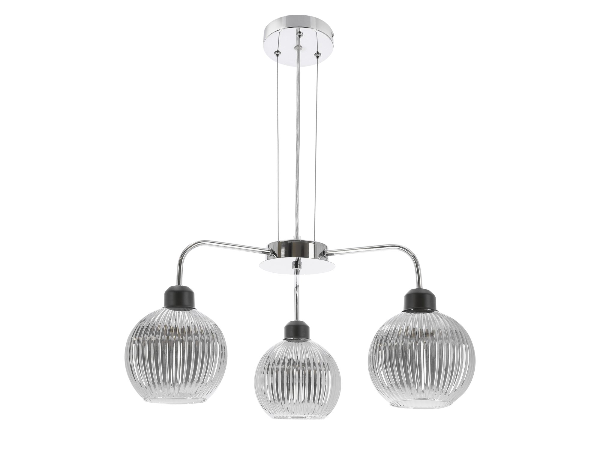 Lampa wisząca Beradona chromowana z trzema szklanymi kloszami