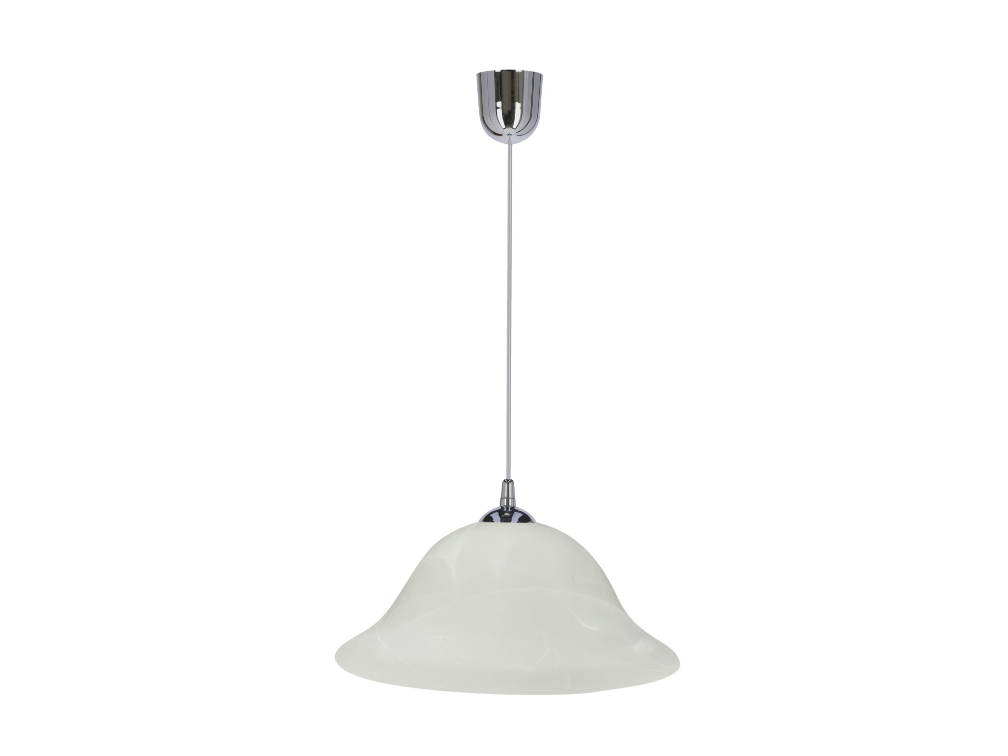 Chromowana lampa wisząca Beroveta z alabastrowym szklanym kloszem