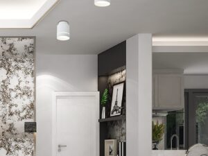 Miniaturka 1 - Biała lampa sufitowa LED 12 W w aranżacji salonu z trzema oprawami