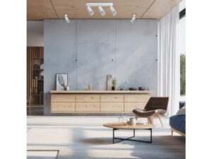 Miniaturka 7 - Białe ażurowe reflektory GU10 w salonie z jasnym drewnianym sufitem