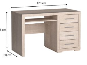 Miniaturka 1 - Biurko Bertino 120 cm w dębie Santana jasnym – fotografia z oznaczonymi wymiarami