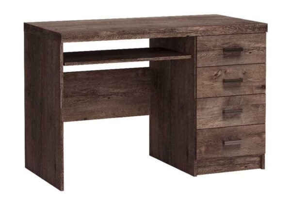 Biurko Brenza 120 cm jesion ciemny z czterema szufladami i półką na klawiaturę