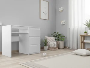 Miniaturka 1 - Białe biurko Novia 100 cm z szufladami w jasnym pokoju dziecięcym