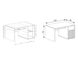 Miniaturka 4 - Biurko Lavinia 120 cm – schemat wysuwanej półki i szafki z półką