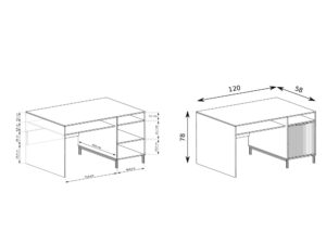 Miniaturka 2 - Biurko Movena rysunek wymiarowy 120 na 58 na 78 cm, szafka i wysuwana półka