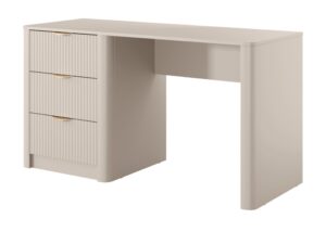 Miniaturka 3 - Biurko Nesaro 140 cm beżowe – trzy ryflowane szuflady i panel boczny