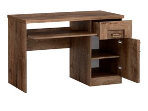 Miniaturka 1 - Biurko Pradella Dąb lefkas z otwartą szafką i wysuniętą szufladą