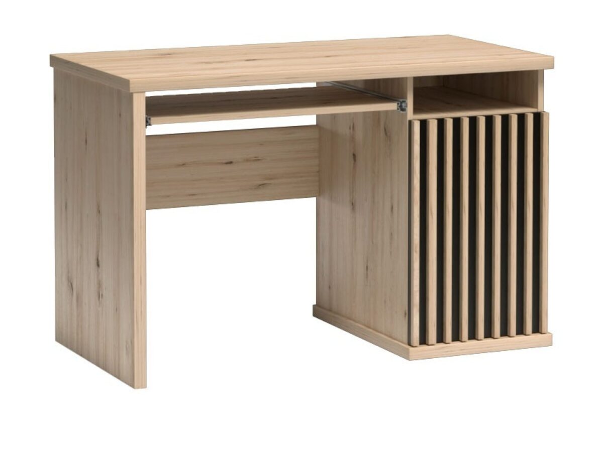 Biurko Sorenta 120 cm dąb Artisan z lamelami i wysuwaną półką