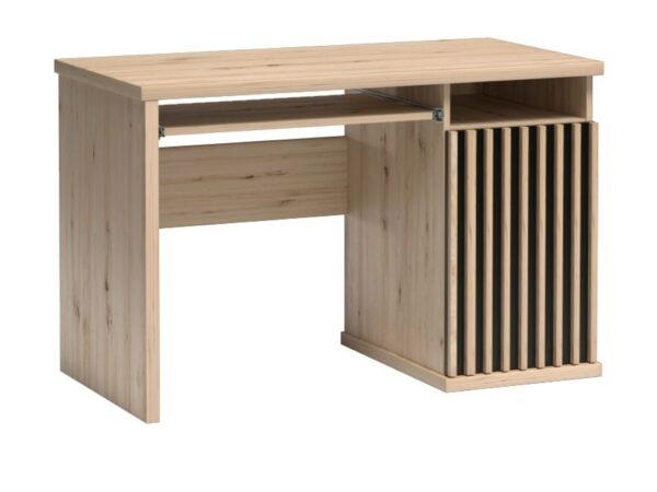 Biurko Sorenta 120 cm dąb Artisan z lamelami i półką na klawiaturę