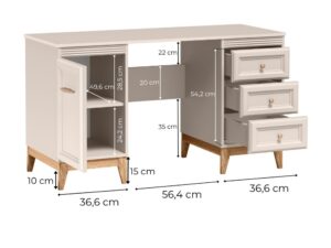 Miniaturka 3 - Biurko Velvara 138 cm, wymiary wnętrza szafki i szuflad