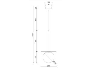 Miniaturka 4 - Rysunek wymiarów lampy BORRA B z kloszem 15 cm i wysokością 130 cm