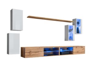Miniaturka 3 - Meblościanka Kelmoro 280 cm biały i dąb Wotan z LED