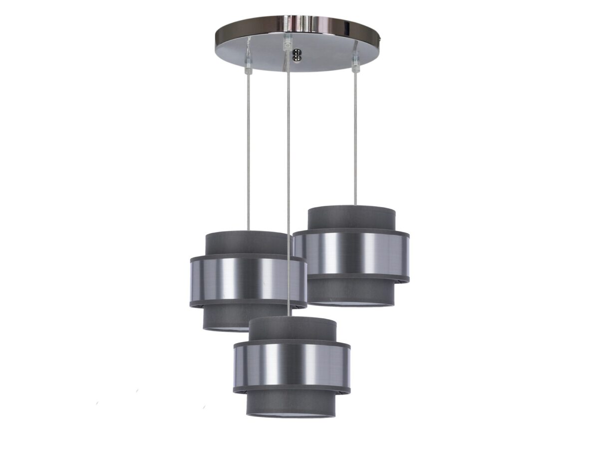 Lampa wisząca Calatena chromowana z 3 szarymi abażurami 45 cm