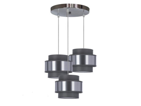 Lampa wisząca Calatena trzy szare abażury ze srebrnymi pasami