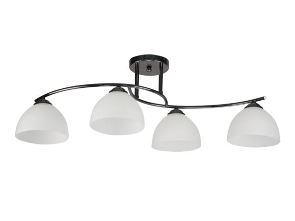 Lampa sufitowa Camelona czarna z czterema białymi szklanymi kloszami