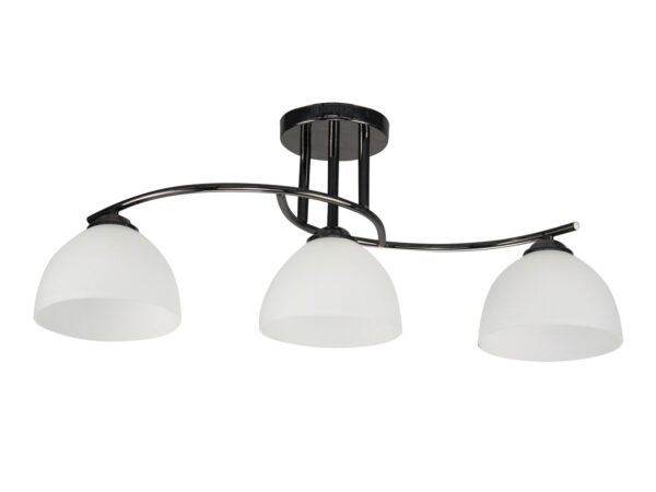 Lampa sufitowa Camelona czarna z trzema białymi szklanymi kloszami