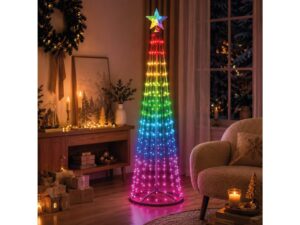 Miniaturka 3 - Świąteczna choinka LED z tęczowymi kolorami RGB w salonie
