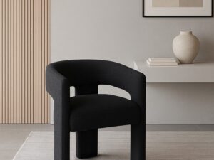 Miniaturka 1 - Czarne krzesło boucle Edinburgh – główne ujęcie w aranżacji