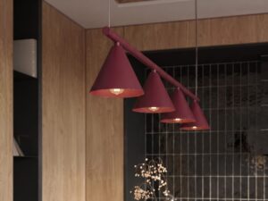 Miniaturka 124 - Czteropunktowy żyrandol Sorvella 122 cm burgund we wnętrzu – zbliżenie