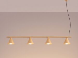 Miniaturka 38 - Czteropunktowy żyrandol Sorvella 122 cm złoty z włączonym światłem