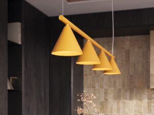 Miniaturka 84 - Czteropunktowy żyrandol Sorvella 122 cm żółty we wnętrzu – zbliżenie