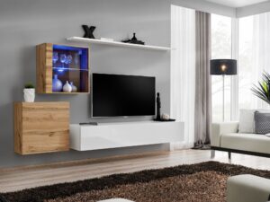 Miniaturka 2 - Meblościanka Kelmoro 260 cm dąb Wotan i biały z LED