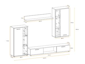Miniaturka 2 - Wymiary całej meblościanki Valvero 255 cm
