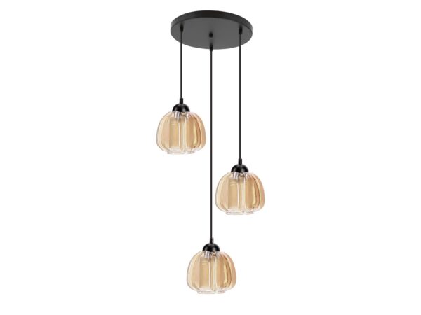 Czarna lampa wisząca Dalamano z bursztynowym szklanym kloszem