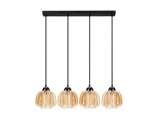 Lampa wisząca Dalamano z czterema bursztynowymi szklanymi kloszami