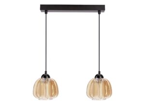 Miniaturka 3 - Lampa wisząca Dalamano z dwoma bursztynowymi żebrowanymi kloszami i czarną listwą