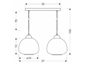 Miniaturka 2 - Schemat lampy Dalamano z dwoma kloszami o średnicy 16 cm i listwą 30 cm