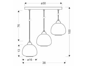 Miniaturka 1 - Rysunek wymiarowy lampy wiszącej Dalamano z szklanym kloszem