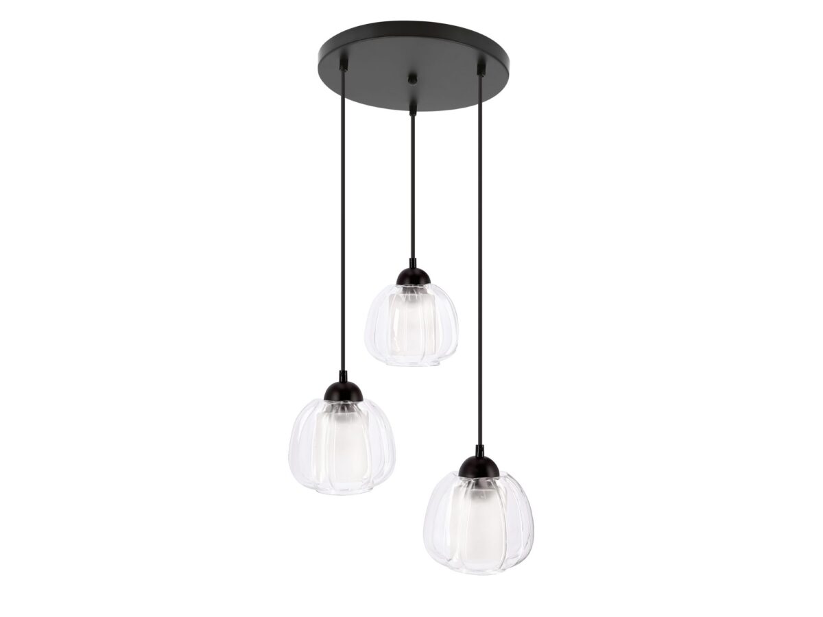 Lampa wisząca Dalamano czarna z przezroczystym szkłem 3-punktowa
