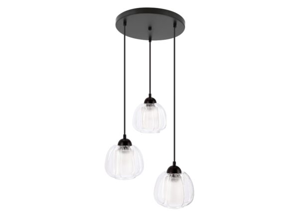 Czarna lampa wisząca Dalamano z trzema przezroczystymi szklanymi kloszami